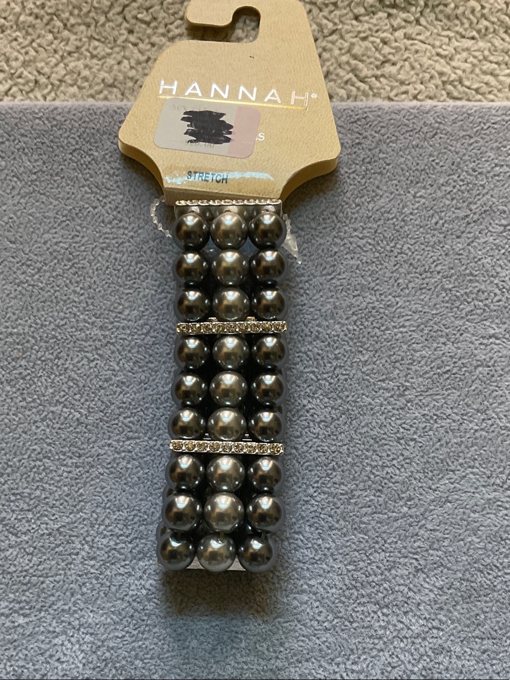 HANNAH Hematite Gray Pearl Stretch Bracelet with Rhinestone Spacers